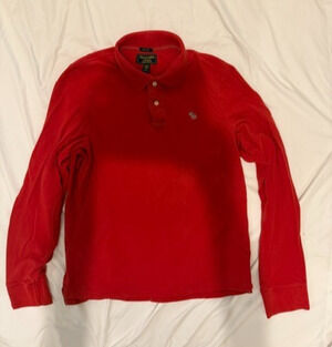 Abercrombie Fitch Polo Men's Large Muscle Fit Cotton Red Long Sleeve Shirt
